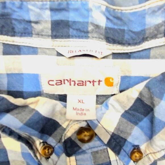 Carhartt Mens XL Blue Plaid Shirt Short Sleeve Relaxed Fit Casual Button Down - Picture 6 of 9